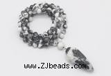 GMN4080 Hand-knotted 8mm, 10mm black & white jasper 108 beads mala necklace with pendant