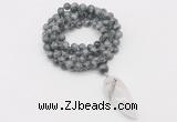 GMN4094 Hand-knotted 8mm, 10mm eagle eye jasper 108 beads mala necklace with pendant