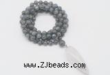 GMN4095 Hand-knotted 8mm, 10mm labradorite 108 beads mala necklace with pendant