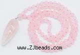 GMN4200 Hand-knotted 8mm, 10mm matte rose quartz 108 beads mala necklace with pendant