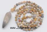 GMN4211 Hand-knotted 8mm, 10mm matte yellow crazy agate 108 beads mala necklace with pendant