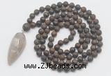 GMN4223 Hand-knotted 8mm, 10mm matte bronzite 108 beads mala necklace with pendant