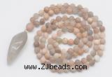 GMN4230 Hand-knotted 8mm, 10mm matte sunstone 108 beads mala necklace with pendant