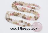 GMN4401 Hand-knotted 8mm, 10mm matte volcano cherry quartz 108 beads mala necklace with pendant