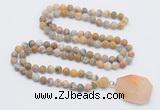 GMN4411 Hand-knotted 8mm, 10mm matte yellow crazy agate 108 beads mala necklace with pendant