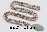 GMN4417 Hand-knotted 8mm, 10mm matte zebra jasper 108 beads mala necklace with pendant