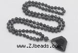 GMN4422 Hand-knotted 8mm, 10mm matte black labradorite 108 beads mala necklace with pendant