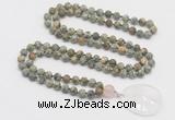 GMN4425 Hand-knotted 8mm, 10mm matte rhyolite 108 beads mala necklace with pendant