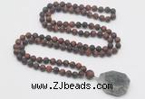 GMN4428 Hand-knotted 8mm, 10mm matte red tiger eye 108 beads mala necklace with pendant
