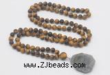 GMN4429 Hand-knotted 8mm, 10mm matte yellow tiger eye 108 beads mala necklace with pendant
