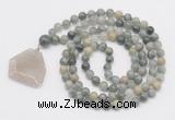 GMN4604 Hand-knotted 8mm, 10mm seaweed quartz 108 beads mala necklace with pendant