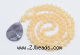 GMN4615 Hand-knotted 8mm, 10mm honey jade 108 beads mala necklace with pendant