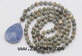 GMN4626 Hand-knotted 8mm, 10mm rhyolite 108 beads mala necklace with pendant