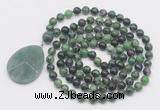 GMN4627 Hand-knotted 8mm, 10mm ruby zoisite 108 beads mala necklace with pendant