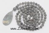 GMN4634 Hand-knotted 8mm, 10mm labradorite 108 beads mala necklace with pendant