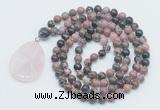 GMN4635 Hand-knotted 8mm, 10mm rhodonite 108 beads mala necklace with pendant