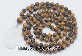 GMN4638 Hand-knotted 8mm, 10mm yellow tiger eye 108 beads mala necklace with pendant