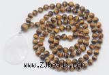 GMN4639 Hand-knotted 8mm, 10mm yellow tiger eye 108 beads mala necklace with pendant
