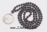 GMN4653 Hand-knotted 8mm, 10mm garnet 108 beads mala necklace with pendant