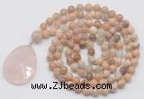 GMN4657 Hand-knotted 8mm, 10mm sunstone 108 beads mala necklace with pendant