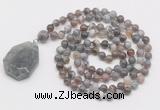 GMN4664 Hand-knotted 8mm, 10mm Botswana agate 108 beads mala necklace with pendant