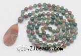 GMN4670 Hand-knotted 8mm, 10mm Indian agate 108 beads mala necklace with pendant