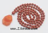 GMN4673 Hand-knotted 8mm, 10mm red jasper 108 beads mala necklace with pendant