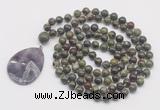 GMN4679 Hand-knotted 8mm, 10mm dragon blood jasper 108 beads mala necklace with pendant