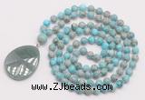 GMN4682 Hand-knotted 8mm, 10mm sea sediment jasper 108 beads mala necklace with pendant