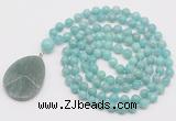 GMN4683 Hand-knotted 8mm, 10mm amazonite 108 beads mala necklace with pendant