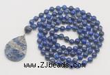 GMN4685 Hand-knotted 8mm, 10mm lapis lazuli 108 beads mala necklace with pendant