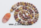 GMN4691 Hand-knotted 8mm, 10mm mookaite 108 beads mala necklace with pendant