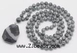 GMN4692 Hand-knotted 8mm, 10mm eagle eye jasper 108 beads mala necklace with pendant