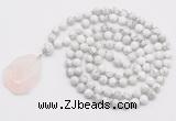 GMN4694 Hand-knotted 8mm, 10mm white howlite 108 beads mala necklace with pendant