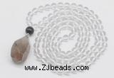 GMN4801 Hand-knotted 8mm, 10mm white crystal 108 beads mala necklace with pendant