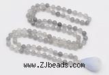 GMN4802 Hand-knotted 8mm, 10mm cloudy quartz 108 beads mala necklace with pendant