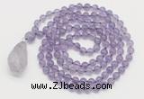 GMN4811 Hand-knotted 8mm, 10mm amethyst 108 beads mala necklace with pendant