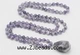GMN4812 Hand-knotted 8mm, 10mm dogtooth amethyst 108 beads mala necklace with pendant