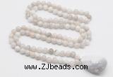 GMN4828 Hand-knotted 8mm, 10mm white crazy agate 108 beads mala necklace with pendant