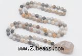 GMN4832 Hand-knotted 8mm, 10mm bamboo leaf agate 108 beads mala necklace with pendant