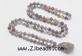 GMN4836 Hand-knotted 8mm, 10mm Botswana agate 108 beads mala necklace with pendant