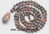 GMN4845 Hand-knotted 8mm, 10mm ocean agate 108 beads mala necklace with pendant