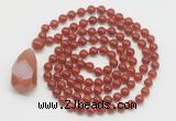 GMN4851 Hand-knotted 8mm, 10mm red agate 108 beads mala necklace with pendant