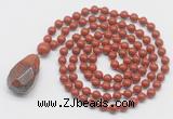 GMN4855 Hand-knotted 8mm, 10mm red jasper 108 beads mala necklace with pendant