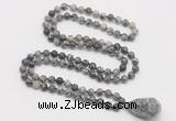 GMN4862 Hand-knotted 8mm, 10mm black water jasper 108 beads mala necklace with pendant