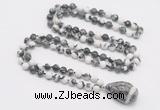 GMN4864 Hand-knotted 8mm, 10mm black & white jasper 108 beads mala necklace with pendant