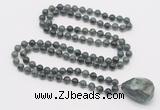 GMN4868 Hand-knotted 8mm, 10mm kambaba jasper 108 beads mala necklace with pendant