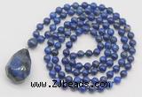 GMN4879 Hand-knotted 8mm, 10mm lapis lazuli 108 beads mala necklace with pendant