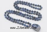 GMN4880 Hand-knotted 8mm, 10mm sodalite 108 beads mala necklace with pendant