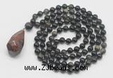 GMN4887 Hand-knotted 8mm, 10mm golden obsidian 108 beads mala necklace with pendant